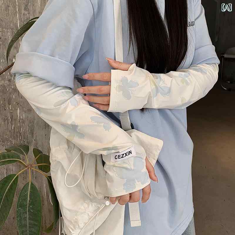 Arm Warmers - アームカバー 女性用 防紫外線 接触冷感 袖セット 春夏 サイクリング ドライブ 遮光 手袖 グラデーション柄 蝶々プリント ブルー ピンク ブラック グリーン パープル 涤纶素材 軽量 伸縮性 通勤 スポーツ 普段使い シンプル スタイリッシュ