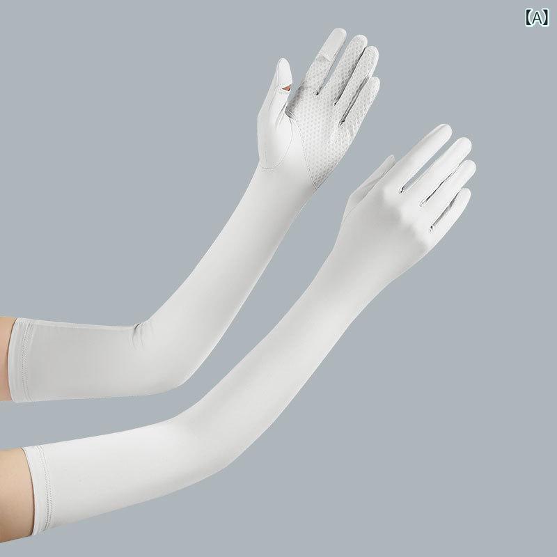 Arm Warmers - 夏用 アームカバー 女性用 メッシュ素材 接触冷感 吸湿速乾 UVカット 防紫外線 透気性 薄手 長袖 フィンガーレス 露指 滑り止め サイクリング スポーツ アウトドア グレー ブラック グリーン ブルー ピンク ホワイト かわいい 自然 清新 甘い