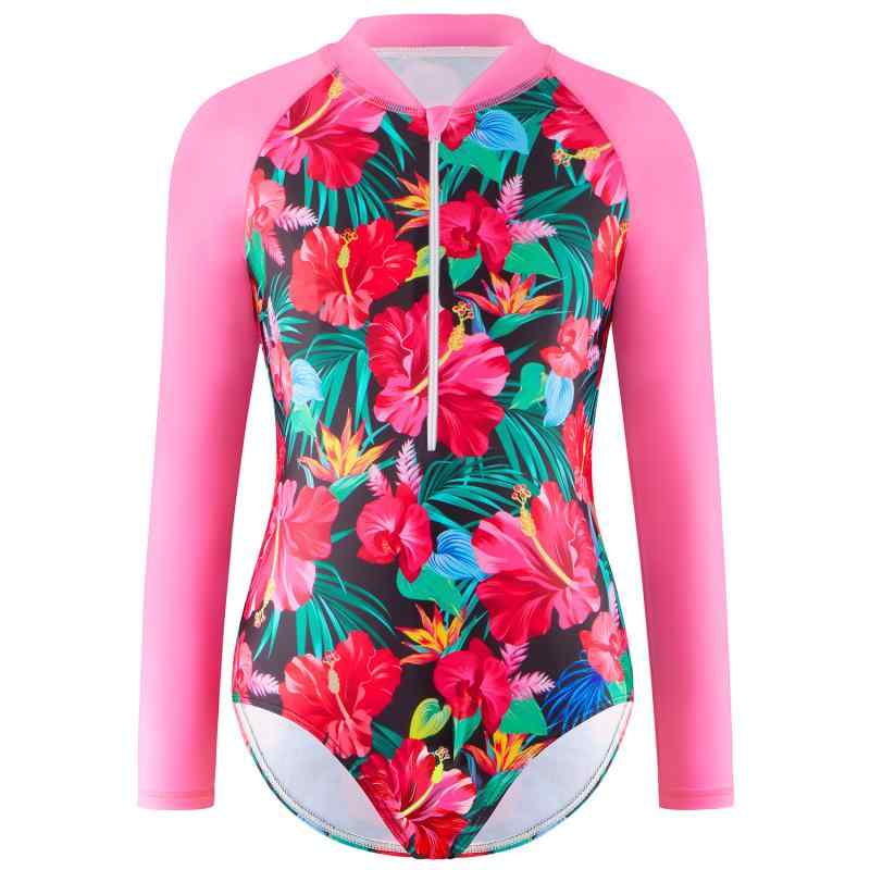 女児 ワンピース水着 3D デジタルプリント 子供用 防紫外線 サーフィン 長袖 温泉 ビーチウェア 高伸縮 ポリエステル 速乾 かわいい 花柄 フレッシュ スタイル スイムウェア