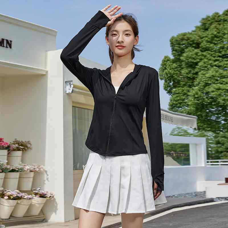 レディース 防晒 長袖 開衫 トップス 修身 スレンダー フィット 黒 ピンク グレー ホワイト アーミーグリーン イエロー ブルー ナイロン スパンデックス 混合 軽薄 薄手 透気 吸湿 速乾 通気性 運動 ヨガ アクティブ ウェア 春夏 屋外 日常