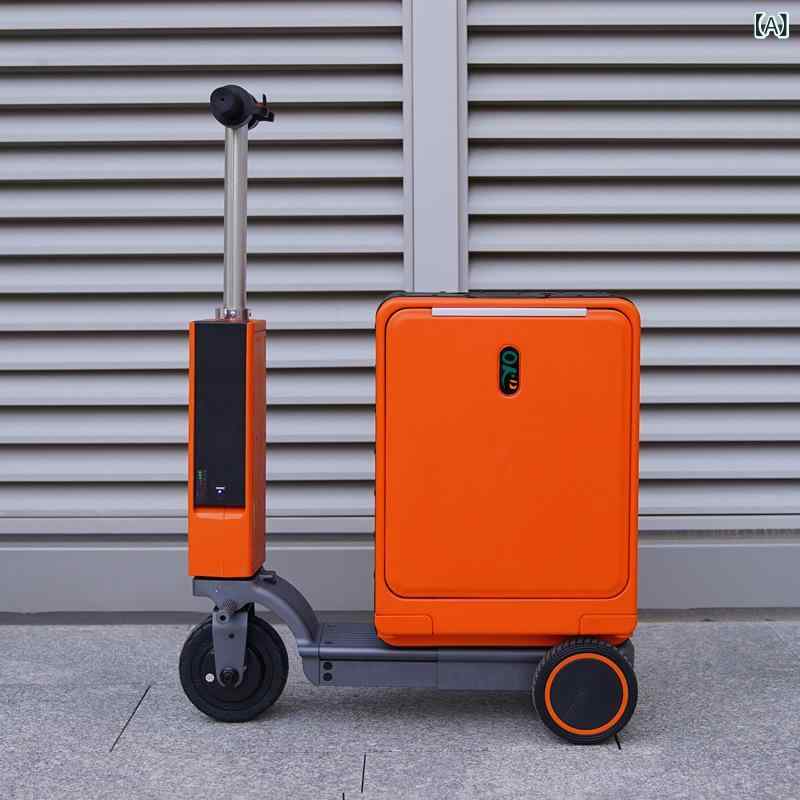 Suit Case - 電動 スーツケース 大人 可座り 66cm 旅行 鞄 代步 機内持ち込み 可能 スマート キャリーバッグ ビジネス 旅行 ユニセックス PC素材 万向輪 ロック式 開閉 純色 デザイン 休闲スタイル ポリエステル内張り エナメルオレンジ 松脂グリーン セ