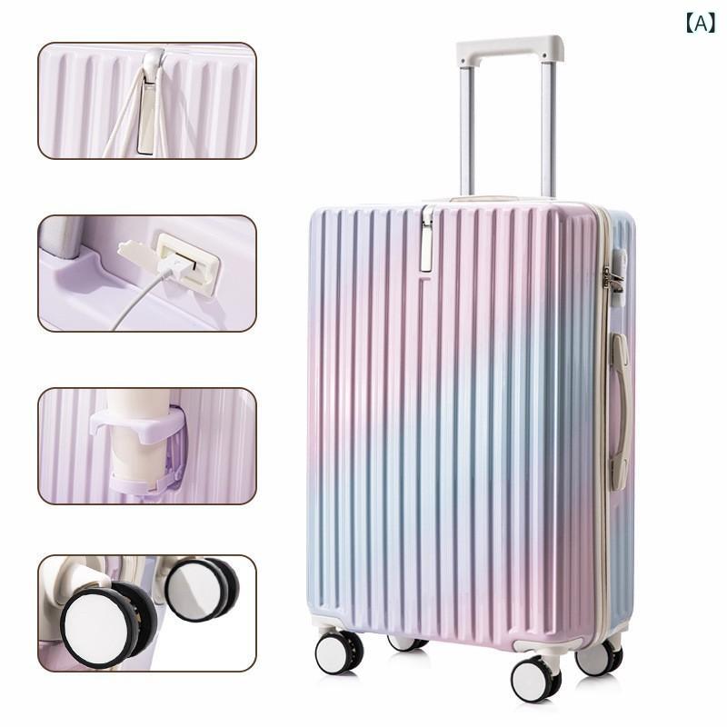 Suit Case - 旅行 スーツケース 男女兼用 大容量 防水 軽量 グラデーションカラー ポリエステル素材 万向輪 収納機能 ジッパー開閉 コードロック 登機用 20インチ 22インチ 24インチ 26インチ 28インチ キャリーバッグ ハンドル付き 折りたたみ可能 虹色