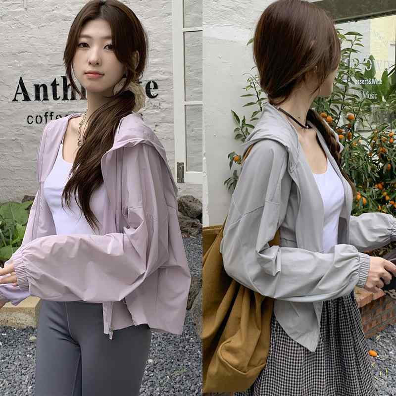 Other - レディース 防紫外線 UPF50+ 防晒 服 薄手 夏 接触冷感 ショール シャツ 長袖 ポロ 襟 短め アウター ポリエステル 単色 黒 白 グレー 紫 黄 伸縮性 軽量 通勤 普段使い カジュアル スタイル 女性用 春夏