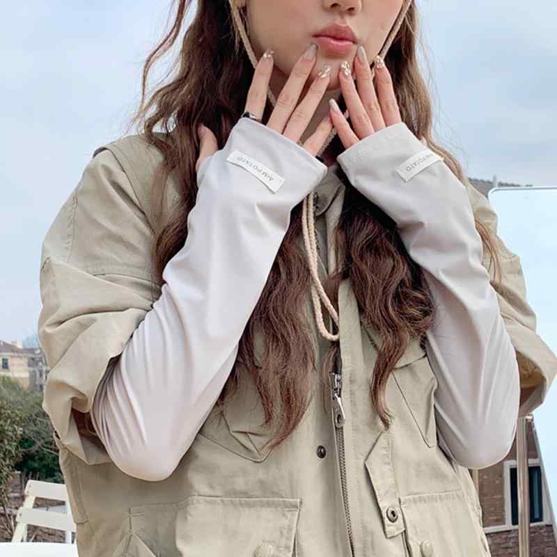 Arm Warmers - レディース 防紫外線 アームカバー 袖セット 透気性 調整可能 綿ポリエステル 接触冷感 吸湿速乾 軽量 長袖 アウトドア 夏用 手袋 腕保護 サイクリング かわいい 韓風 小清新 白色 ブラック グレー ベージュ イエロー ライトグレー ライトブルー