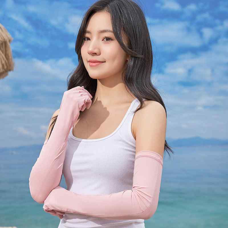 手套 - 防紫外線 袖セット 女性用 夏用 接触冷感 手袋 アウトドア 透気 騎行 薄手 タッチスクリーン対応 シンプル ファッション 通勤 錦纶素材 軽量 滑り止め 白色 グレー 深ピンク 浅ピンク 紫色