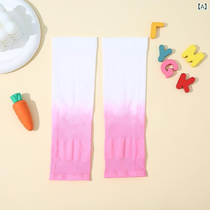 Arm Warmers - 子供用 防紫外線 袖カバー 防虫 接触冷感 夏用 薄手 女の子 学生 腕保護 かわいい 甘い ピンク ホワイト グレー ブルー パープル グリーン グラデーション 軽量 通学 屋外遊び 紫外線対策 肌保護 伸縮性 吸湿速乾 清新 人気カラー