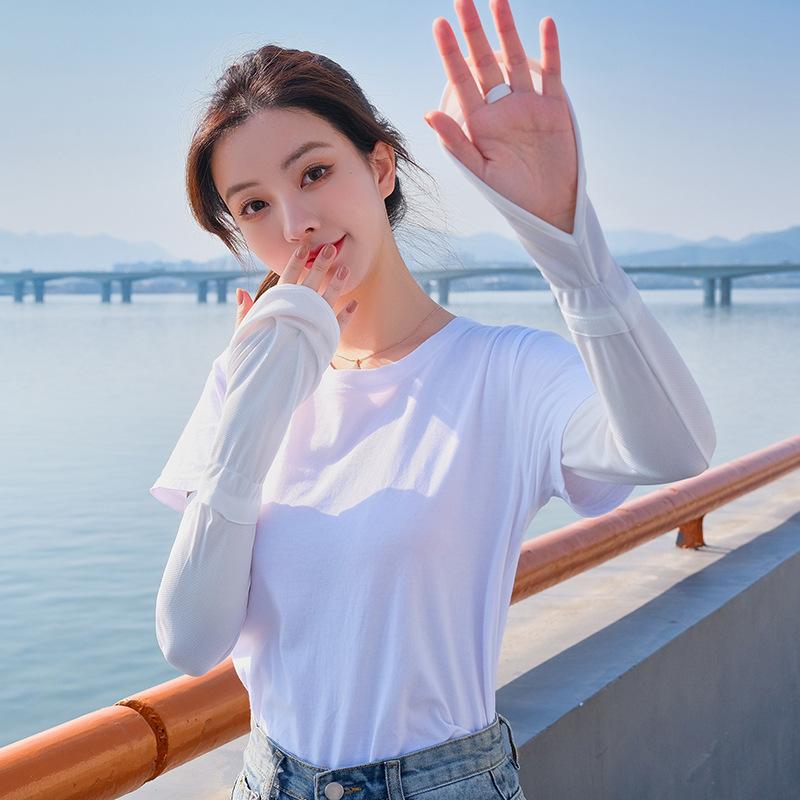 Arm Warmers - 防晒 手袋 袖セット 女性 夏用 ユニセックス 半指 手袋 袖 防紫外線 接触冷感 透気性 ポリエステル 純色 白色 ピンク グレー ライトブルー ブラック 均一サイズ 軽量 伸縮性 運転 サイクリング 日常使い