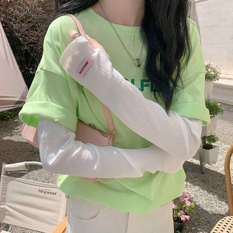 アームカバー 女性用 夏 接触冷感 袖カバー UVカット 薄手 防紫外線 腕保護 運転用 ワイド 手袖 白 グレー ブルー ピンク かわいい 甘め 涼しい 軽量 ポリエステル 伸縮性