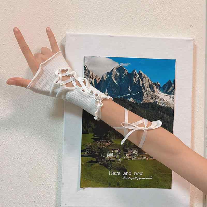 Arm Warmers - ゴスロリ 袖カバー 女性用 薄手 レース プリンセス 防晒 手袋 白 綿ポリエステル 軽量 伸縮性 秋冬 かわいい ロリータ ファッション 手首 保護 普段使い