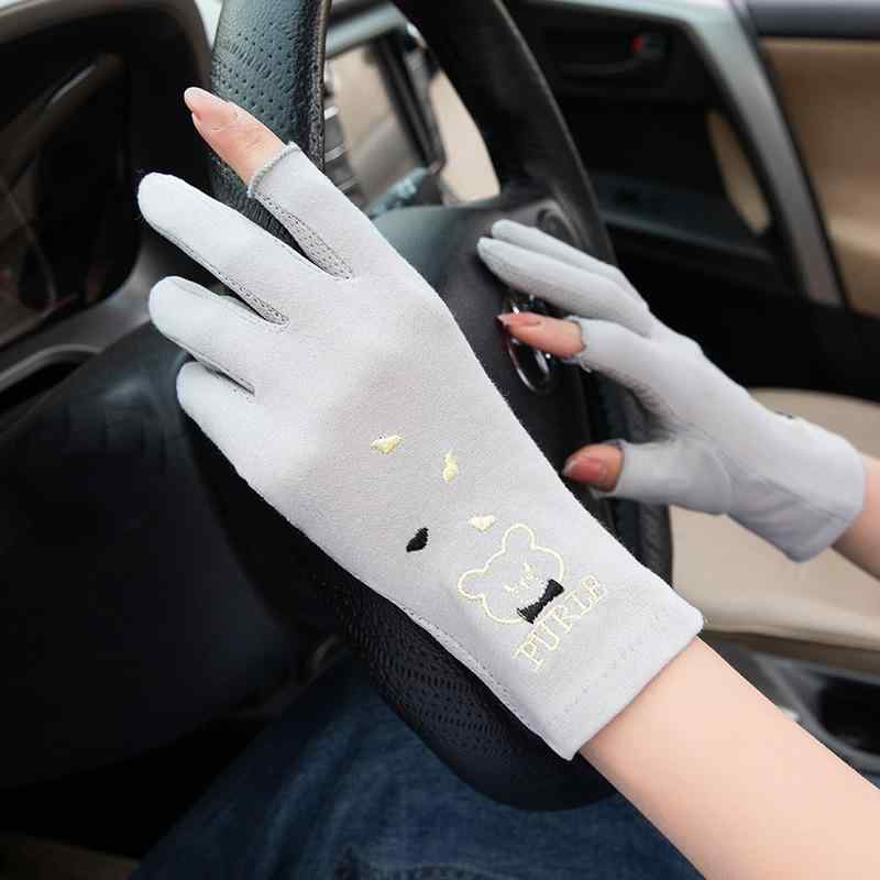 Arm Warmers - レディース ハーフフィンガー UVカット サンガード 手袋 薄手 綿素材 透気性 防滑 運転用 サイクリング用 春夏 遮光 グレー ブラック ピンク 紫 ベージュ ファッション 通勤 カジュアル 指先露出 軽量 吸湿速乾