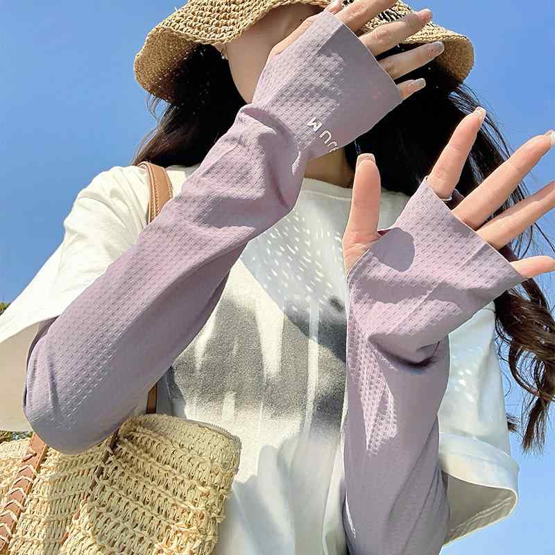 レディース 防晒 アイス スリーブ セット 夏 接触冷感 紫外線カット 遮光 涼感 ポリエステル 素材 ブラック ピンク グレー ホワイト ライトグレー チェック柄 かわいい 甘め フレッシュ 騎行 アームガード 腕カバー 軽量 伸縮性 女性用 通勤 日