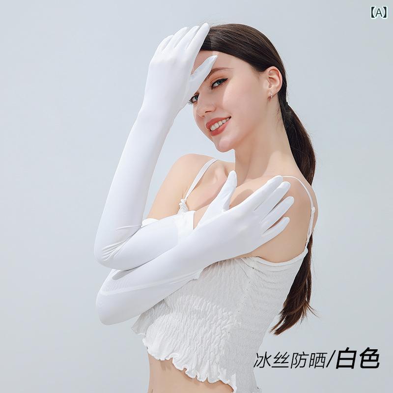 ・カテゴリ: 指なし手袋・主な素材: 錦纶71-80%・素材名: アイスシルク・カラー展開: ホワイト、グレー、ピンク、ブルー、ブラック・サイズ展開: フリーサイズ