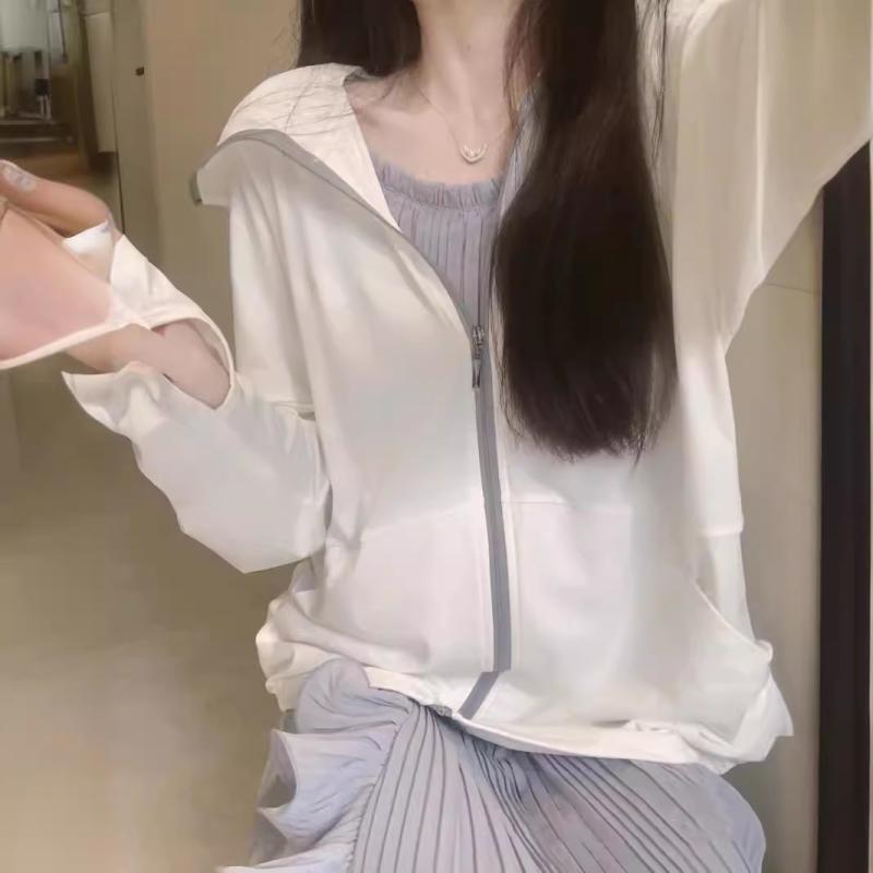 乐天商城 - カーディガン 防晒服 女性用 春夏 接触冷感 紫外線カット 軽量 薄手 通気性 防晒シャツ 屋外 アウトドア 運動 スキンケア トップス ポリエステル ストレッチ ゆったり ロングスリーブ ジップアップ シンプル 無地 通勤 気質 ホワイト グレー ピン