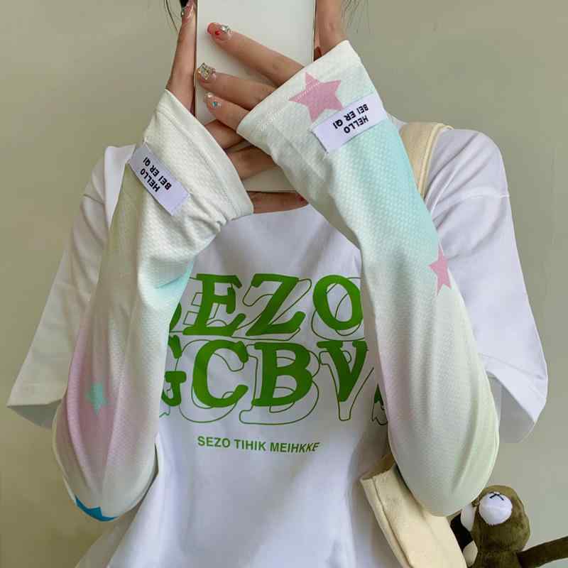 防紫外線 袖カバー 女性用 かわいい 夏用 接触冷感 伸縮性 ピンク系 花柄 星柄 ブ...
