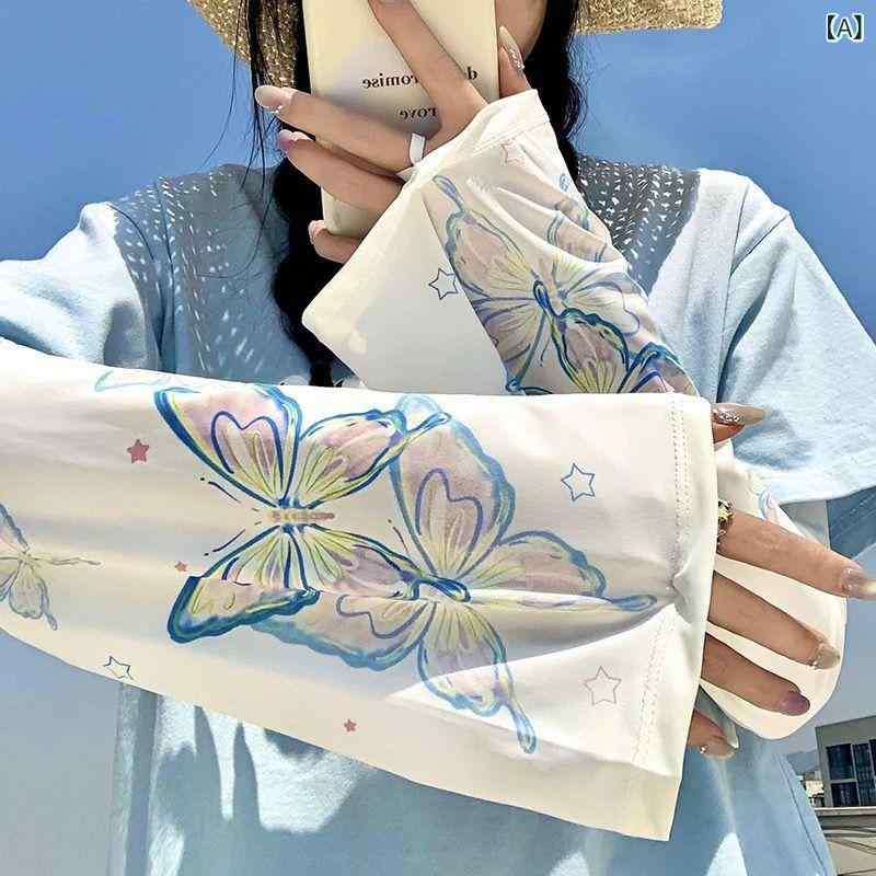 女性用 防晒 袖カバー 接触冷感 春夏 紫外線対策 純綿 素材 かわいい 蝶柄 プリント 田園風 デザイン 大きめ サイズ ゆったり フィット 軽量 伸縮性 高い 遮光 効果 腕保護 サイクリング ドライブ 通勤 普段使い 花柄 バリエーション ブルー
