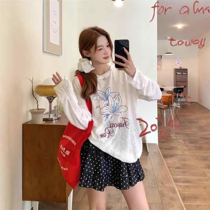 乐天商城 - カーディガン レディース 夏 白色 花柄プリント 長袖 防晒 デザイン 韓国風 ゆったり 薄手 ナイロン 綿混紡 軽量 伸縮性 吸湿速乾 接触冷感 甘め フレッシュ 普通丈 ゆったりシルエット ビッグシルエット 普段使い アウトドア 通勤 かわいい