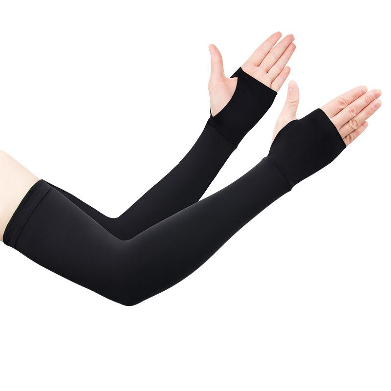 Arm Warmers - レディース 防晒袖 女性用 夏季 アウトドア スポーツ 腕カバー サイクリング 紫外線対策 速干 指付き 接触冷感 ニット 軽量 通気性 ブルー ブラック ピンク グレー ビーチ 釣り ランニング