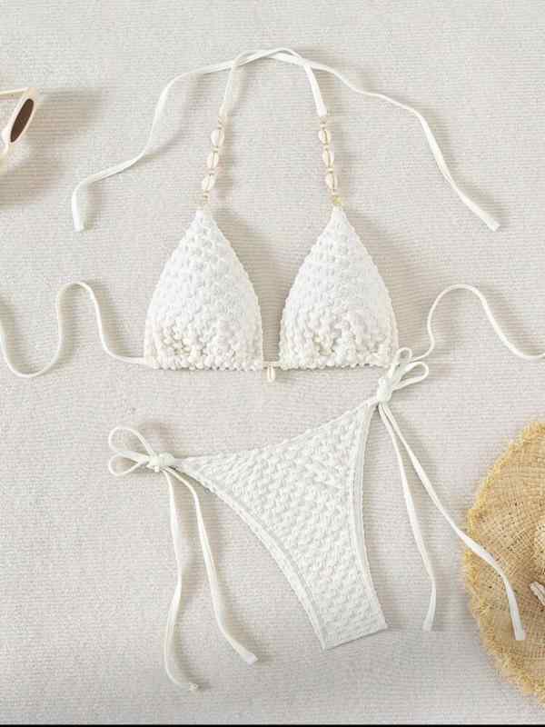Two-Piece - レディース ビキニ セパレート 水着 セクシー タイト ヨーロピアン スタイル 無鋼托 胸パッド 付き 三角パンツ 無袖 ポリエステル 繊維 82パーセント 軽量 150グラム ミルクホワイト カラー ココア カラー 成人 女性用 泳ぐ 水中運動 対応