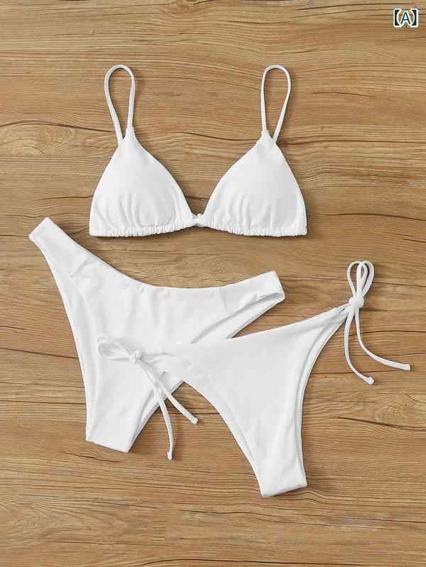 ビキニ 女性用 セパレート水着 3点セット 速乾 伸縮性 耐久性 無鋼托 胸パッド ポリエステル 環境配慮 純色 セクシー 清新 無袖 三角パンツ 泳ぎ 水中運動 白色 ピンク 赤 ブラック ローズレッド ブルー パープル ミリタリーグリーン ネイビー