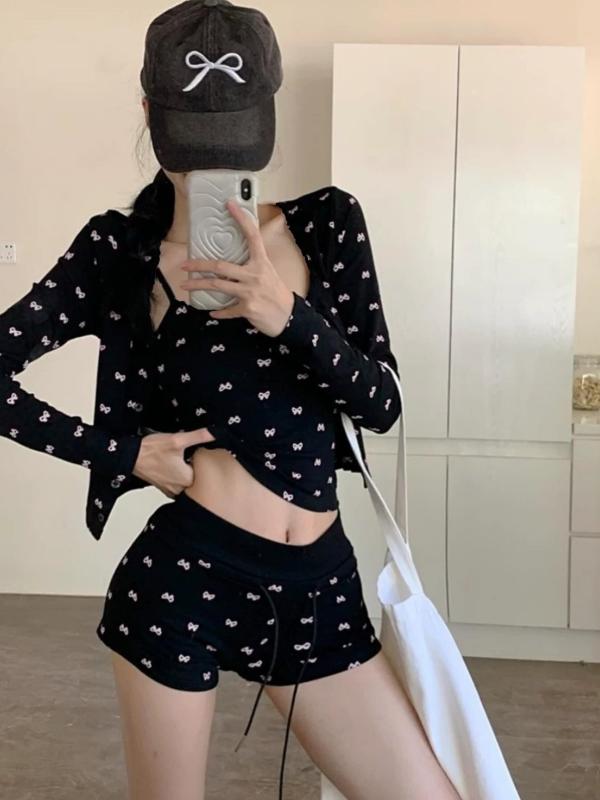 ビキニ 女性用 夏 セクシー 修身 吊り下げ 背心 セット 3点 蝶結び スイムウェア 温泉 水着 接触冷感 伸縮性 高弾性 ナイロン ポリウレタン 裏地 ポリエステル 白色 ブラック 長袖 タイトフィット ビーチ プール アクティブ 軽量 吸湿速乾