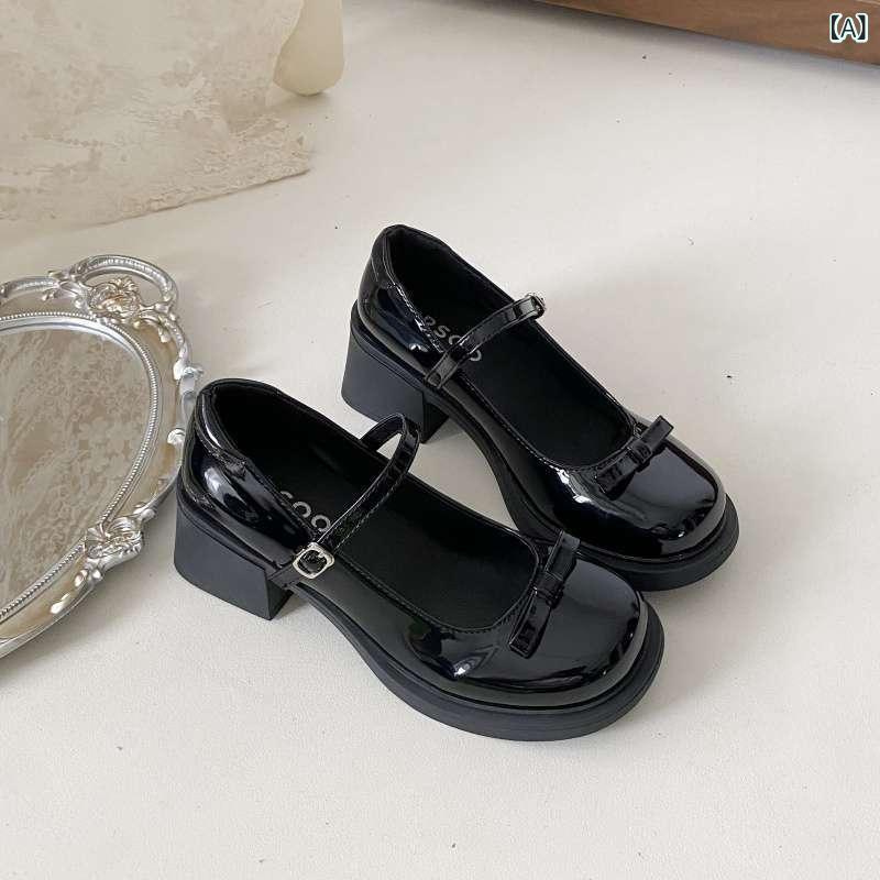 レディース メンズ 粗め 中ヒール 復古 メアリージェーン シューズ 女性用 かわいい 甘め スタイル 日系 JK コーデ ブラウン フラット ストラップ バレエ フラット ローファー スタイル 超繊維 合成皮革 素材 丸トゥ デザイン 純色 パターン