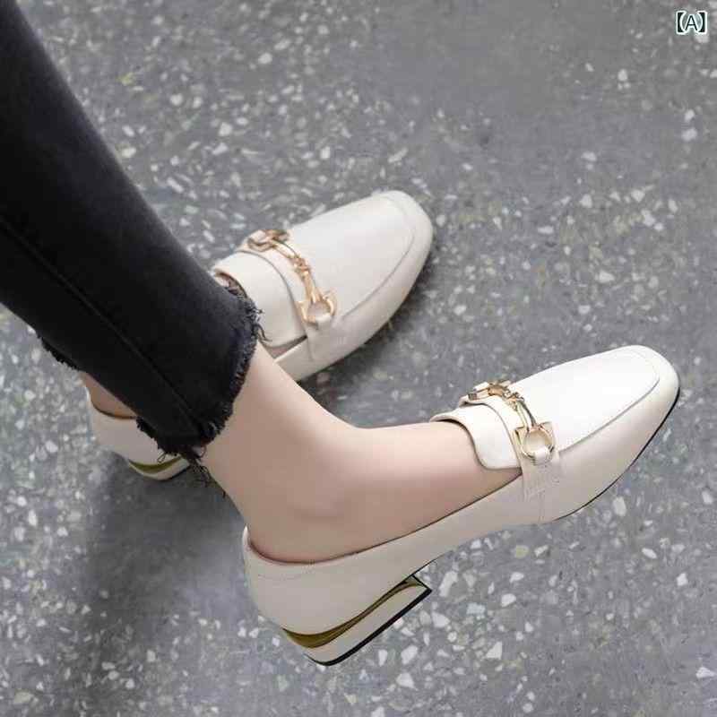 レディース ローファー フラットシューズ 粗ヒール 低ヒール 革靴 英倫風 快適 米白色 方頭 条紋 超繊維 革面 低幫 粘着製法 スリングバック ストラップ ファスナー 欧米スタイル ストリート カジュアル デイリー 普段使い 通勤 軽量 伸縮性 吸湿