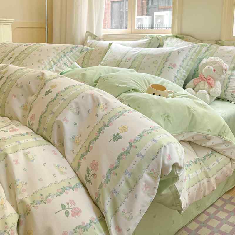 ベッドルーム 寝具セット 純棉 綿100% 花柄 植物柄 動物柄 かわいい プリント 活性染め 柔らかい 肌触り良い 親肌 学生寮 シングルベッド ダブルベッド クイーンサイズ キッシングサイズ ベッドシーツ フィットシーツ 枕カバー 枕カバー デュベッ