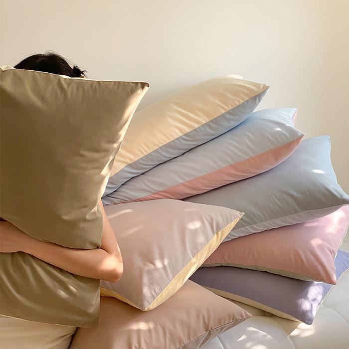 Bedding - 枕套 純棉 磨毛 信封式 無拉鏈 セット 2枚 現代 シンプル 48x74cm 白色 豆沙 切り替え 青緑 芒果黄 大麦灰 棕色 抹茶緑 月牙黄 水藍 祖瑪藍 薫衣草 活性 染め 60S 柔らかい 肌触り 吸湿 快適 寝室 インテリア 通年 ベッドルーム