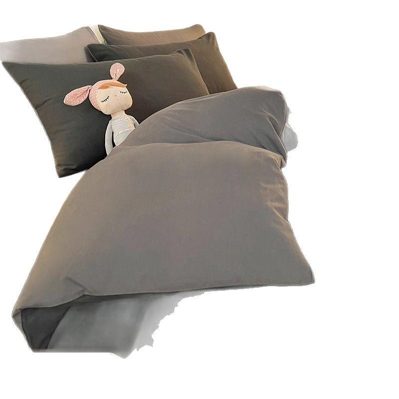 ベッドルーム 寝具 セット 四件セット ベッドシーツ 枕カバー 掛け布団カバー 洗いやすい綿素材 柔らかい肌触り 学生 シングル サイズ 条紋 無地 幾何学 柄 植物 花柄 深灰 浅灰 玉緑 カーキ 宝藍 浅藍 霧藍 藍灰 芥末緑 米黄 桜花粉 草緑 抹