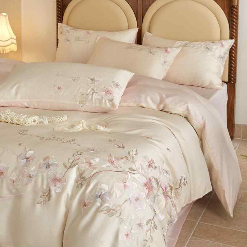 ベッドシーツセット 春夏 接触冷感 再生繊維 100支 母婴級 シルク調 滑らかな肌触り 軽量 吸湿速乾 ダブルサイド 現代シンプル 純色 植物花卉 ベッドルーム用品 1.5サイズ 1.8サイズ 2.0サイズ