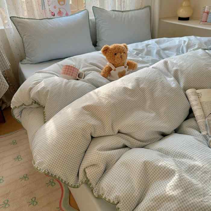 ベッドシーツセット 北欧風 学生向け ベビー用 シングル ダブル ダブル シングル ベッドカバー セット 4点セット 3点セット 純色 幾何学模様 ケーキ柄 白桃ウーロン ミントチョコレート 海塩ミルク クリームワッフル ラズベリーパイ グレープフルーツ