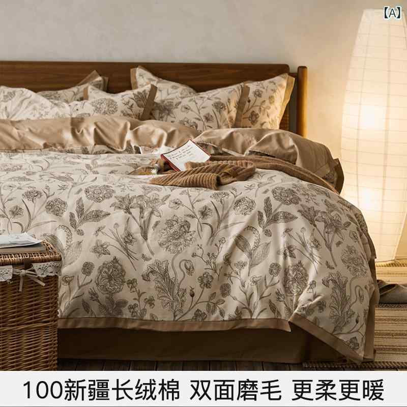 ベッドルーム 寝具セット 全棉 長絨綿 100支 活性印染 磨毛加工 植物花卉 プリント フラワー柄 ベッドシーツ 掛け布団カバー ピローケース ベッドスカート 春夏 秋冬 通年 柔らかい肌触り 吸湿性 軽量 快適 寝室インテリア ファミリー サイズ対応
