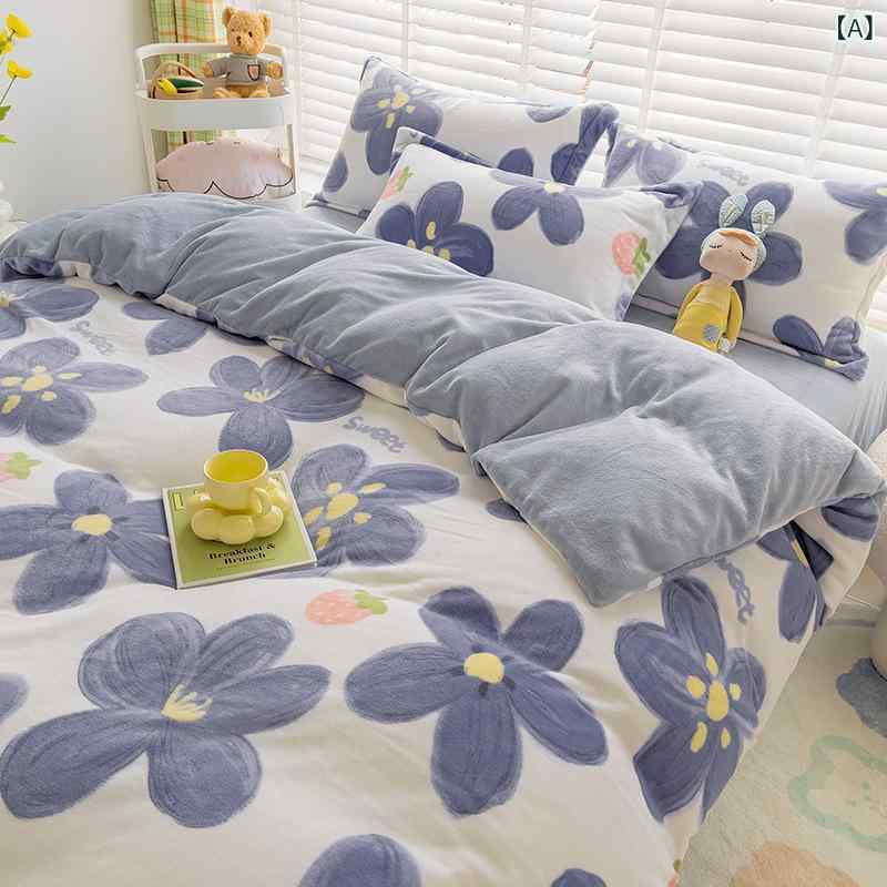 Gel Beds - ベビー寝具セット 牛乳フランネル 四件套 母婴級 柔軟 保暖 秋冬 学生用 子供用 老人用 家用 柔らかい肌触り 軽量 コットン混 ピンク系 ブルー系 フラワープリント 星空柄 かわいい動物 寝室 寮用 シングル ダブル 接触冷感なし 吸湿速乾 コージー