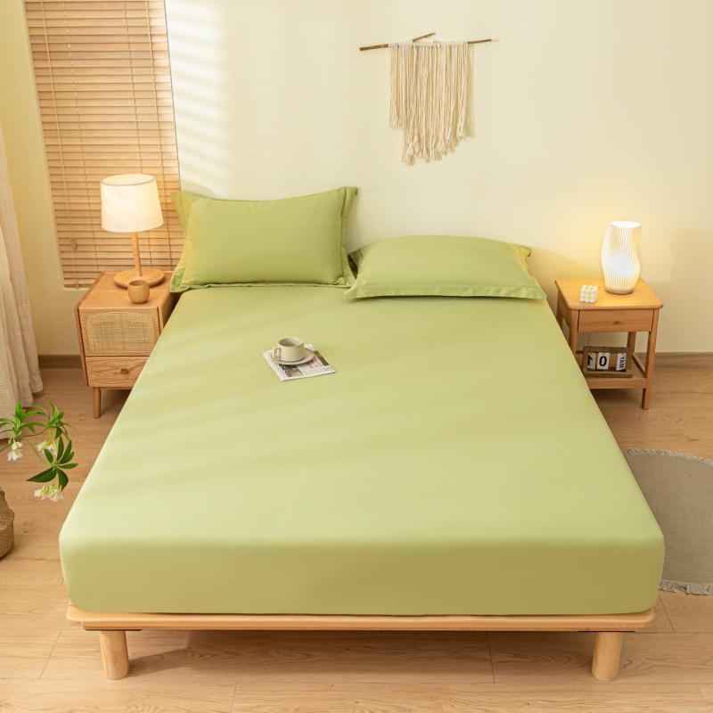 Bedding - ベッドシーツ 磨毛加工 ベッドカバー 防塵 保護 快適 親肌 水洗綿 純色 草緑 粉玉 香芋紫 浅灰 天空 嫩緑 シングル ダブル サイズ 現代簡約 スタイル 四季通用 柔らかい 肌触り 吸湿 速乾 軽量 寝具 セット ベッドプロテクター ファミリー ユ