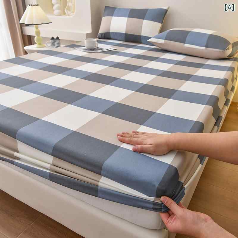 シングルベッド用 防塵ベッドカバー 床笠 学生寮向け 洗える綿素材 伸縮性 軽量 シンプルデザイン ストライプ パターン グレー ピンク グリーン ブルー 活性染色 加工 現代風 ダストプルーフ 保護 寝室 インテリア ピローケース付き 0.9m 1.2