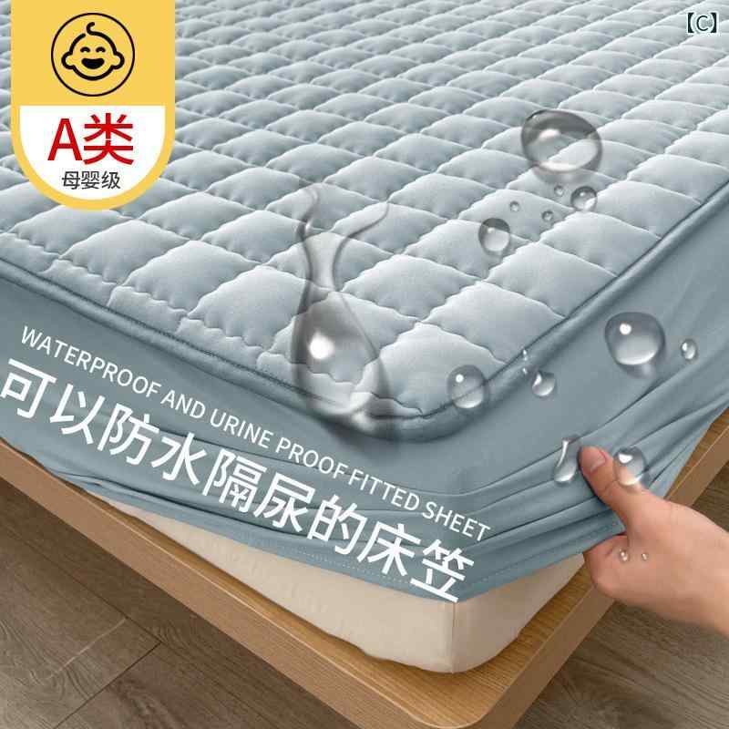 ベビー 防水 床パッド 尿漏れ 保護 シーツ 四季 綿 詰め クイルト加工 保護カバー ベッドシーツ 子供用 学生用 老人用 単人用 双人用 現代 シンプル 家用 寝室用 民宿用 輸出用 跨境用 TPU 素材 活性 染色 曲線 格子柄 ミルクホワイト ス [3]