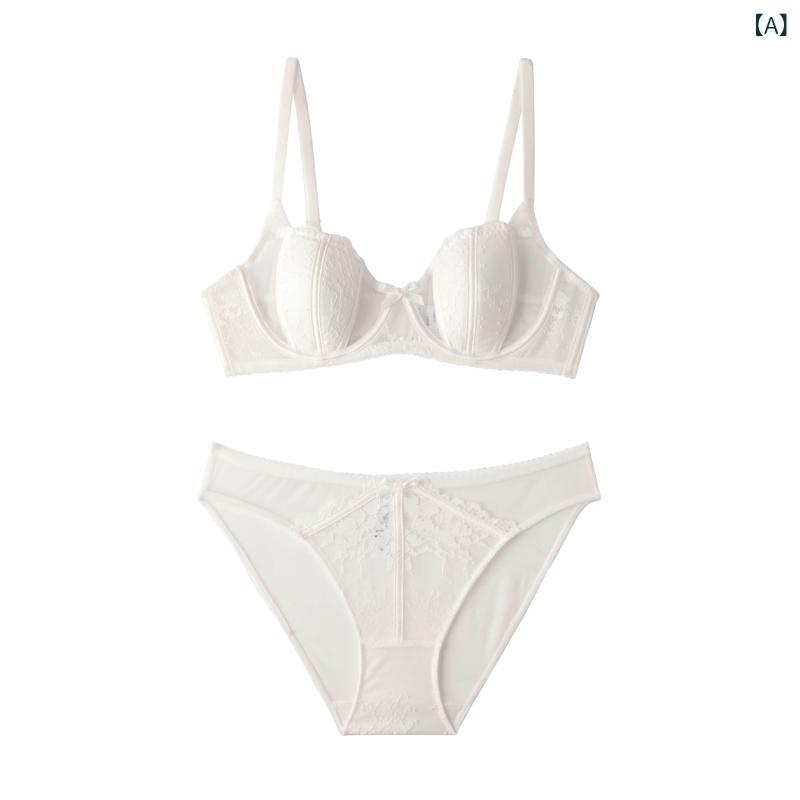 文胸セット 女性用 セクシー レース ギャザー ブラジャー 薄型カップ 固定ストラップ 後ろホック ニット ポリエステル ホワイト レッド ブラック ベージュ ピュアドレス スタイル 夏 接触冷感 大きめバスト スモールバスト 対応 ユース