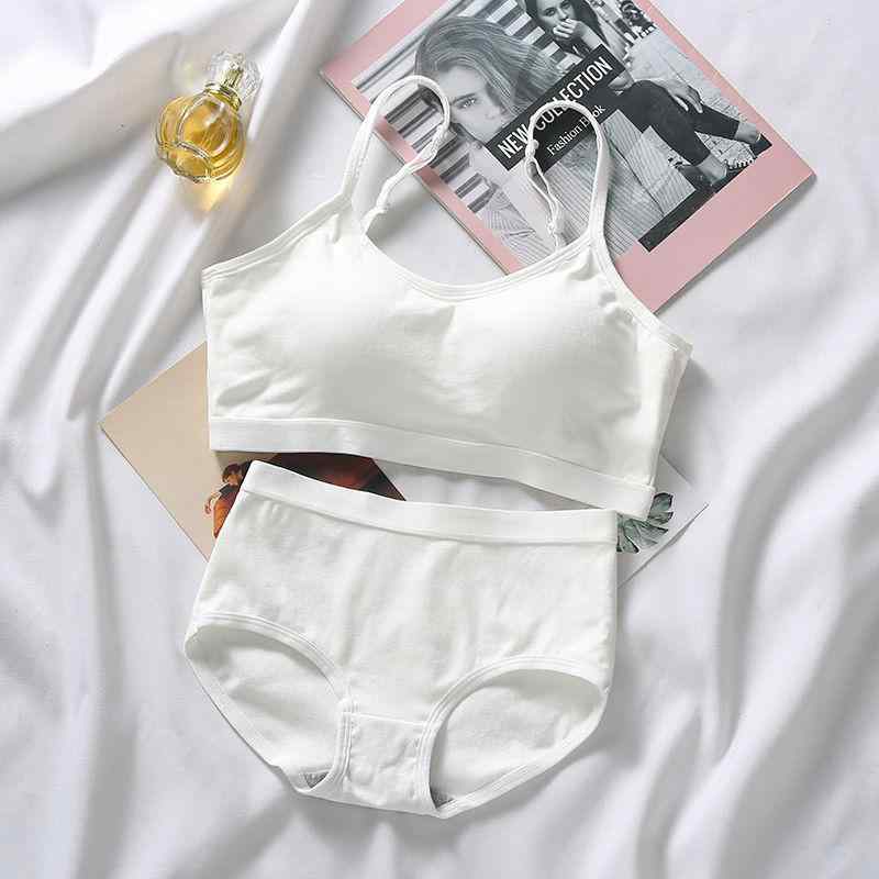 Underwear, Sleepwear - スポーツブラ レディース 高校生 純棉 綿素材 インナーセット 少女 吊り下げ タンクトップ チューブトップ ブラジャー ノンワイヤー フルカップ 薄パッド 伸縮性 吸湿速乾 通学用 部屋着 ブラック ホワイト ベージュ ピンク ブラウン グリーン