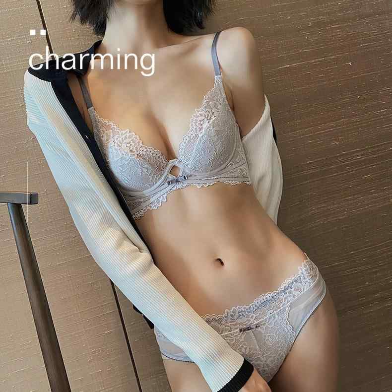 ブラ ジャー セット 法式 レース ソフトワイヤー 薄型 大きめバスト 小さく見せる セクシー ギャザー 3/4カップ 固定肩ストラップ 後ろ二段ホック 透気性 快適 ニット ナイロン ホワイト ブラック パープル レッド 夏 春夏