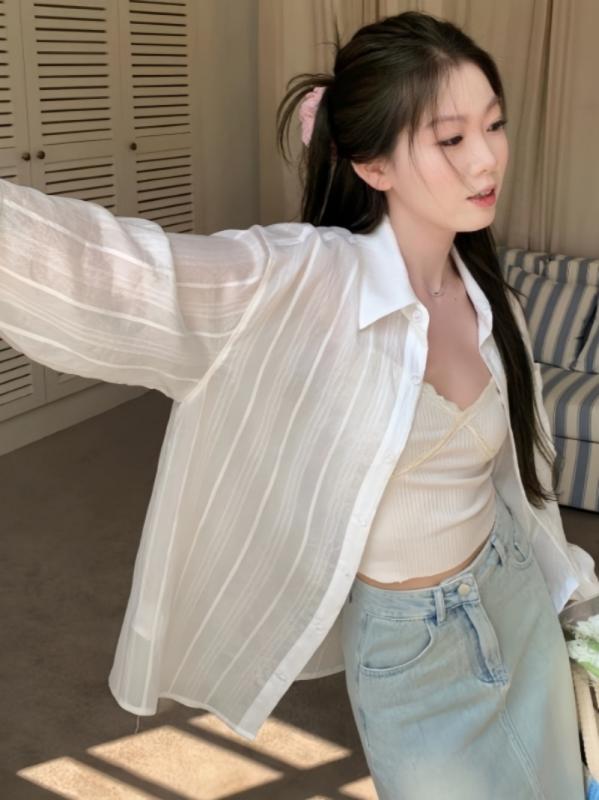 ・カテゴリ: シャツ・スタイル: 通勤・主な素材: 綿・ポリエステル・主な素材: スパンデックス・柄: 条紋・格子・袖丈: 長袖・袖型: シャツ袖・流行要素: ボタン・カラー展開: ホワイト、ピンク・サイズ展開: S、M、L、XL、XXL・フィット感: ルーズフィット・着丈: 普通(50cm超～65cm以内)・ネックライン: ポロカラー