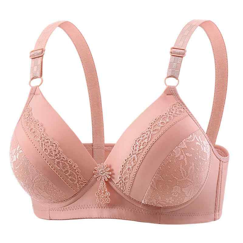 ブラジャー 女性用 大きめサイズ 無ワイヤー 薄型 調整可能 3/4カップ 薄模杯 固定肩ストラップ 後ろ三段ホック ポリエステル 寄せ型 快適 シンプル カジュアル 豆沙 杏色 赤系 ベージュ ブラック 夏用