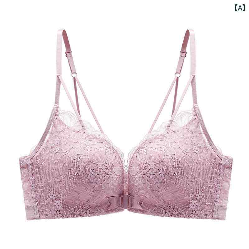 レディース ブラジャー ワイヤレス 夏用 吊り下げストラップ 美背デザイン 3/4カップ 上薄下厚 透気性 聚拢 快適 ニット レース ピンク ブルー ブラック ベージュ ワインレッド 固定ストラップ 前ホック シンプル カジュアル