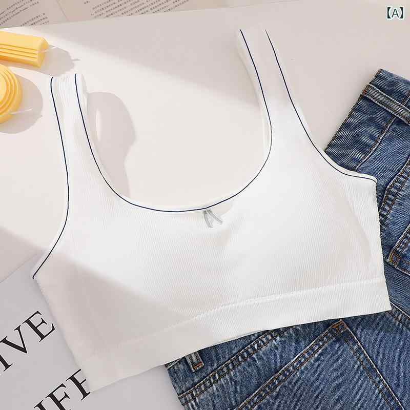 女児用 ジュニア 綿 キャミソール 薄型カップ ノンワイヤー 固定肩ストラップ 透気 吸汗 防走光 快適 白色 グレー ピンク ブラック ライトグリーン 夏用