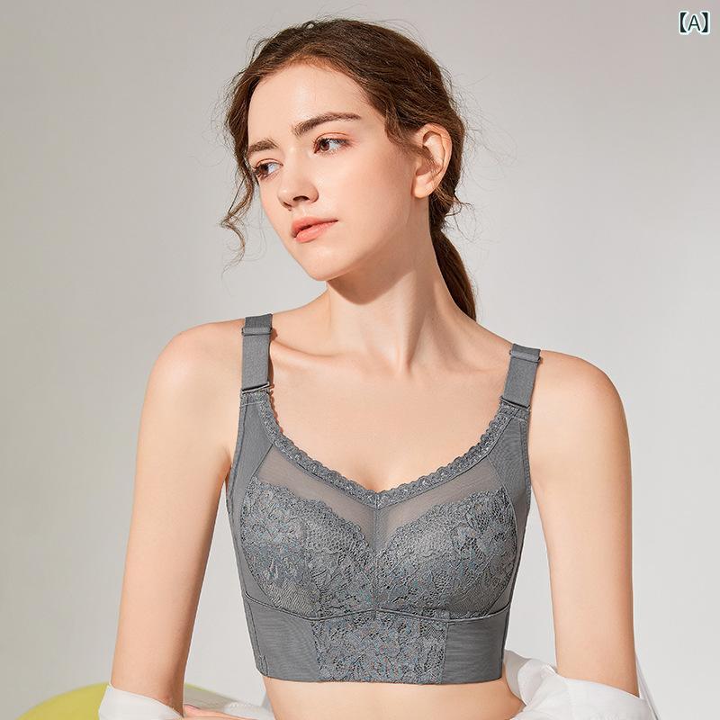 レディース ブラジャー 調整型 薄型 全カップ 大胸用 副乳収集 防下垂 ワイヤレス 透気性 吸汗 快適 肩紐取り外し可能 後ろ6列フック ナイロン混 コットン裏地 グレー 肌色 紫 ブラック レッド 春季 ユース向け 75B 75C 75D 75E 7