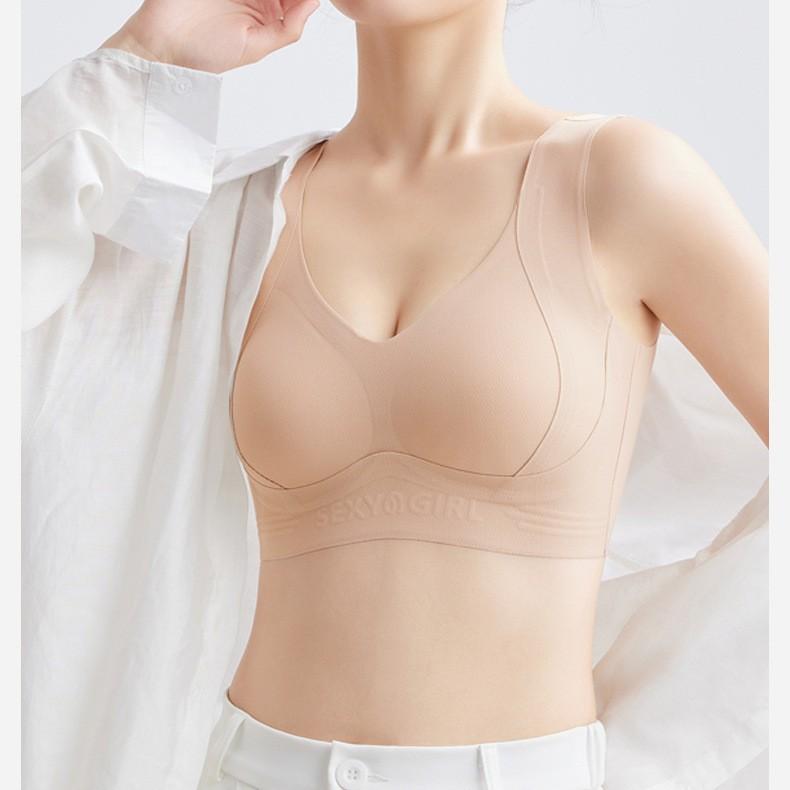 ノンワイヤーブラ 女性用 背心式 無痕 防下垂 大きめサイズ ソフトサポート 3/4カップ 薄型カップ 固定肩紐 透気性 快適 ブラック ベージュ ナイロン素材 シンプルカジュアル 抗重力リフト 寄せ上げ 集め 光漏れ防止 美背 春夏 接触冷感