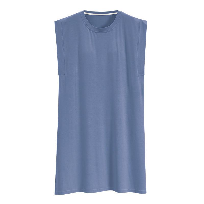 夏用 女性 モダール 無袖 背心 スリップ 薄手 寝間着 妊婦 ゆったり 中丈 ルームウェア 透気 涼快 快適 外出可 純欲風 トップス インナー 接触冷感 コットン混 ラウンドネック ゆったりシルエット ピンク系 アイボリー ブラック