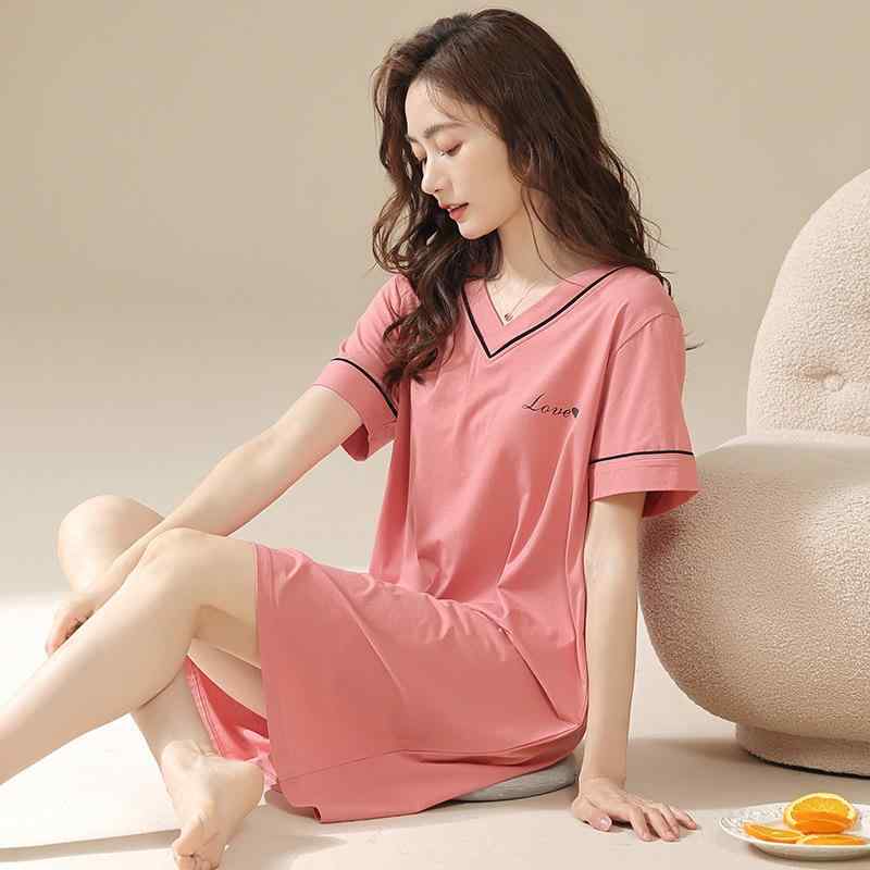 ワンピース 女性用 夏用 接触冷感 モダール 綿 素材 Vネック 三分袖 薄手 かわいい ゆったり 透気性 伸縮性 涼しい 快適 ルームウェア 外出可能 春夏 かわいい風 屋内 屋外 中長丈 赤系 茶系 紫系 睡眠用 甘めスタイル