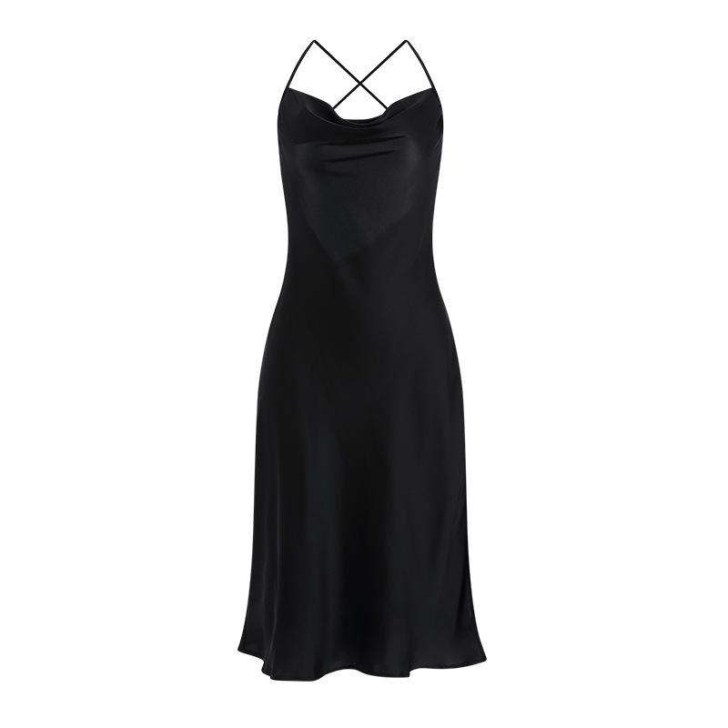 レディース 吊り帯 スリット ネグリジェ セット 寝間着 ルームウェア 女性用 ホームウェア 缎面 素材 薄手 Vネック 無袖 透気性 快適 黒 モカグレー ワインレッド ブラウン ピンクベージュ アイボリー カラー 中丈 シンプル ゆったり フィット