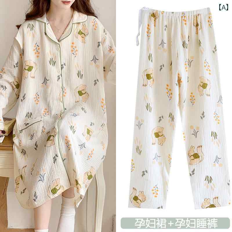 マタニティ ワンピース 純棉 ガーゼ 授乳 妊婦服 長袖 開襟 長丈 春夏 秋 透気性 涼爽 快適 居家用 外出可 コットン100% カードプリント ビッグサイズ