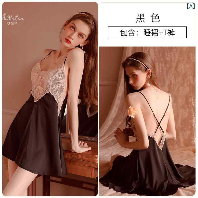 レディース 春夏 寝室着 吊り紐 ネグリジェ レース 透け感 セクシー Vネック 無袖 スリップドレス ショート丈 外套 セット かわいい 甘め スタイル ポリエステル 薄手 軽量 通年 ホームウェア ブラック ホワイト ローズゴールド スカイブルー パ